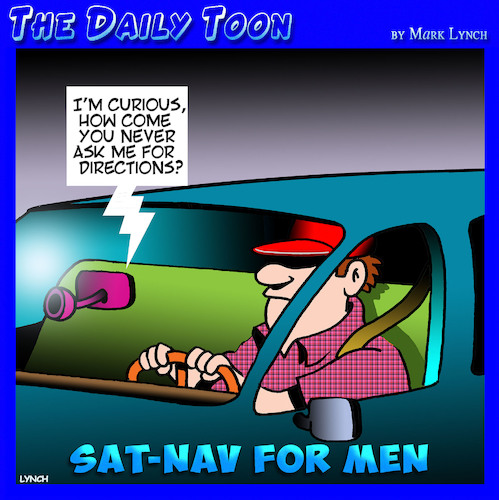 Cartoon: GPS for men (medium) by toons tagged sat,nav,gps,guiding,systems,men,asking,directions,sat,nav,gps,guiding,systems,men,asking,directions