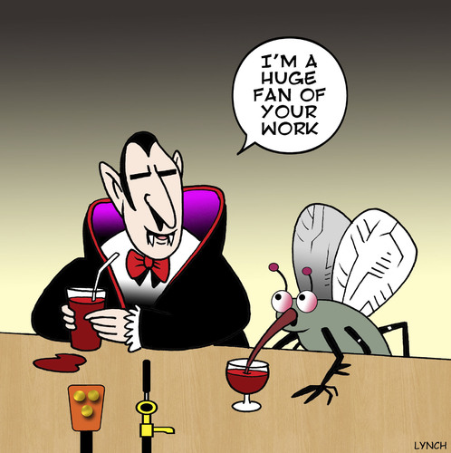 Cartoon: Huge Fan of your work (medium) by toons tagged vampires,mosquito,insects,blood,sucker,huge,fan,vampires,mosquito,insects,blood,sucker,huge,fan