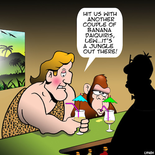 Cartoon: Its a jungle out there (medium) by toons tagged tarzan,daiquiris,apes,chimpanzee,and,jane,tarzan,daiquiris,apes,chimpanzee,and,jane