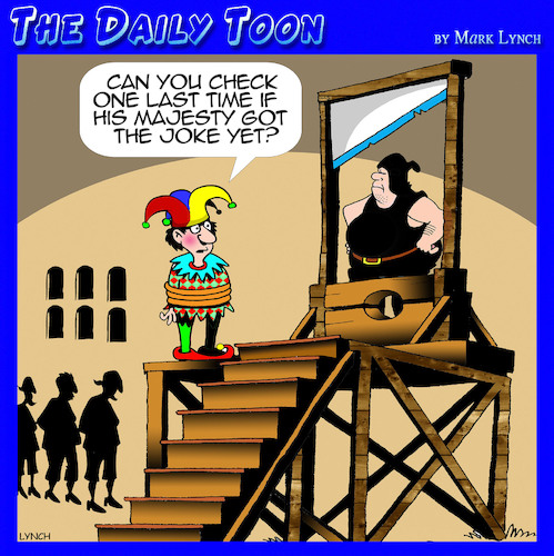 Cartoon: Jester (medium) by toons tagged beheading,humor,court,jester,jokes,beheading,humor,court,jester,jokes