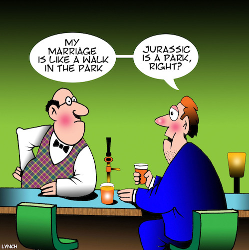 Cartoon: Jurrasic park (medium) by toons tagged jurrasic,park,turbulent,marriage,complaining,to,barkeeper,whinging,jurrasic,park,turbulent,marriage,complaining,to,barkeeper,whinging