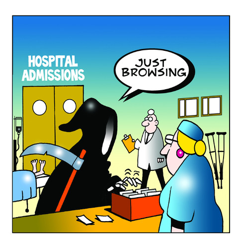 Cartoon: Just Browsing (medium) by toons tagged hospitals,grim,reaper,doctors,nurses,casualty,medicare,health,policies,death