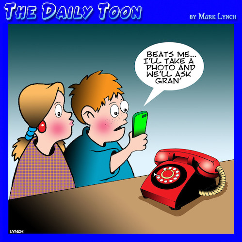 Cartoon: Landline (medium) by toons tagged antique,phone,grandmothers,smartphones,antique,phone,grandmothers,smartphones