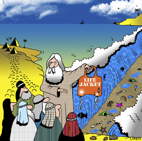 Cartoon: Life jacket demo (medium) by toons tagged moses,egypt,chosen,people,lfejacket,demonstration,jews,bible,religion,life,jacket,red,sea