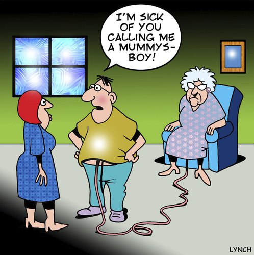 Cartoon: mummys boy (medium) by toons tagged marriage,pregnancy,umbilical,cord,mummys,boy,love,grandmother,motherhood,birth