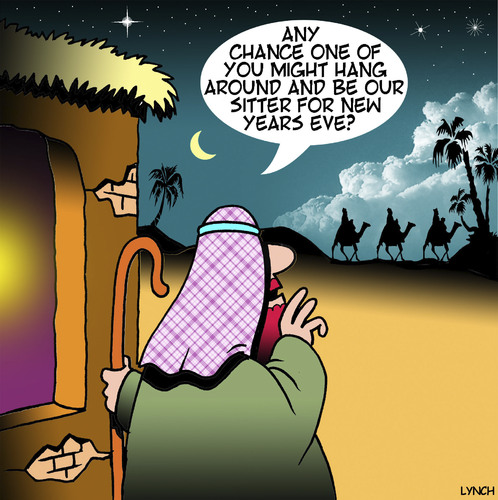 Cartoon: New years eve (medium) by toons tagged babysitter,new,years,eve,bethleham,children,born,baby,jesus,babysitter,new,years,eve,bethleham,children,born,baby,jesus