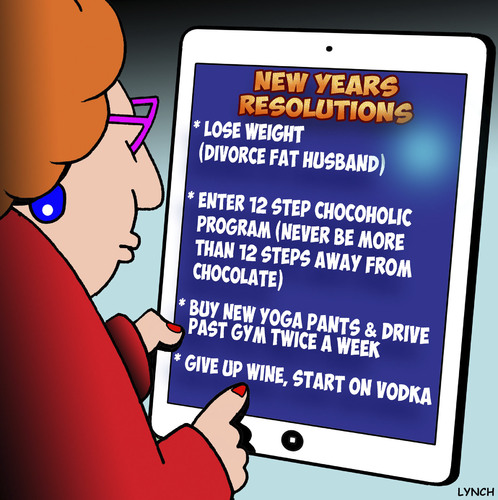 Cartoon: New years resolution (medium) by toons tagged new,years,resolution,happy,year,ipads,divorce,obesity,chocolate,new,years,resolution,happy,year,ipads,divorce,obesity,chocolate