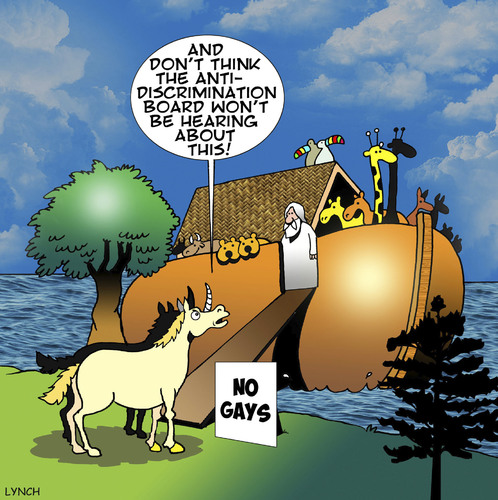 Cartoon: No gays (medium) by toons tagged noah,ark,unicorns,gays,myth,homosexuals,noah,ark,unicorns,gays,myth,homosexuals