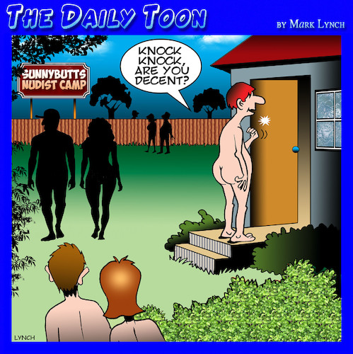 Cartoon: Nudist colony (medium) by toons tagged decent,nudist,camp,dress,code,knock,decent,nudist,camp,dress,code,knock
