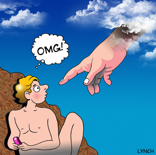 Cartoon: OMG (medium) by toons tagged omg,oh,my,god,mobile,phones,gen,creation,heaven,religion