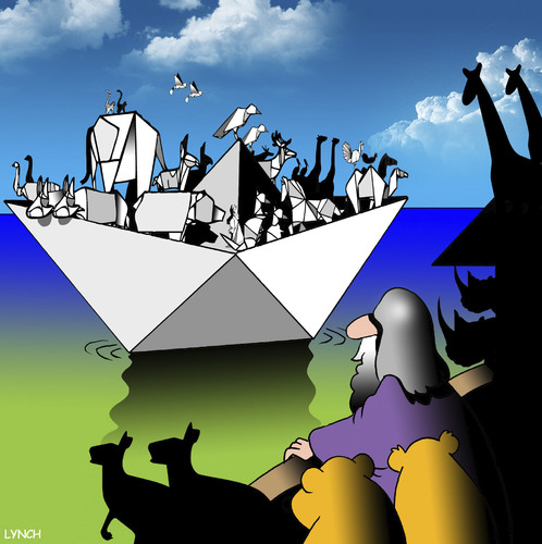 Cartoon: Origami Ark (medium) by toons tagged origami,noahs,ark,animals,hobby,origami,noahs,ark,animals,hobby
