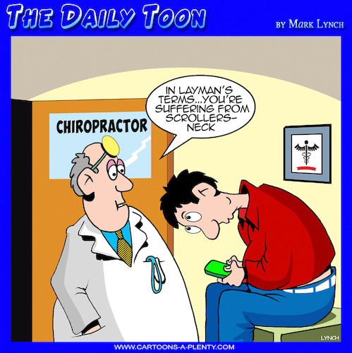 Cartoon: Phone scrolling (medium) by toons tagged chiropractor,sore,neck,phone,staring,chiropractor,sore,neck,phone,staring