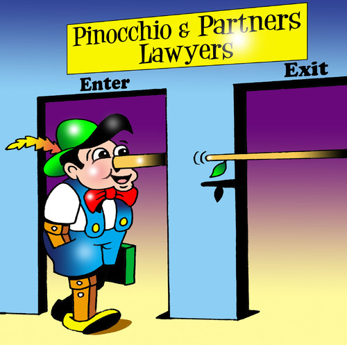 Cartoon: Pinocchio and Partners (medium) by toons tagged pinocchio,lawyers,law,judges,courts,barrister,clerk,the,bar,solicitor,defendant