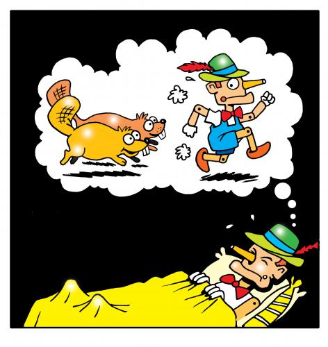 Cartoon: Pinocchios nightmare (medium) by toons tagged pinocchio,fairy,tales,beavers,nightmares,sleep,disorders