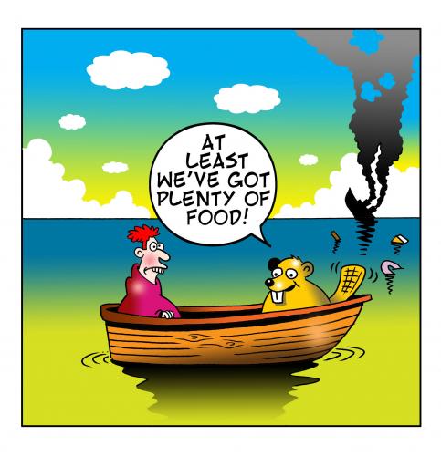 Cartoon: plenty of food (medium) by toons tagged beavers,shipwreck,deserted,island,food,oceans,otters