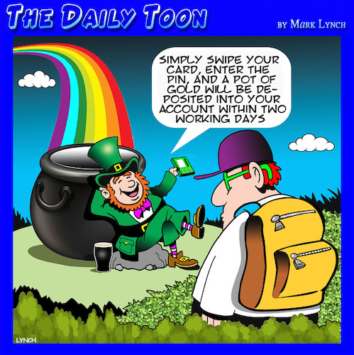 Cartoon: Pot of gold (medium) by toons tagged leprechauns,banking,details,electronic,transfer,leprechauns,banking,details,electronic,transfer