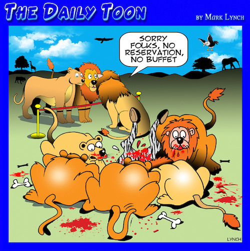 Cartoon: Restaurant reservation (medium) by toons tagged lions,restaurant,reservation,buffet,kill,african,jungle,zebra,lions,restaurant,reservation,buffet,kill,african,jungle,zebra