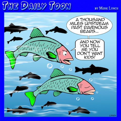 Cartoon: Salmon run (medium) by toons tagged salmon,not,having,kids,run,salmon,not,having,kids,run