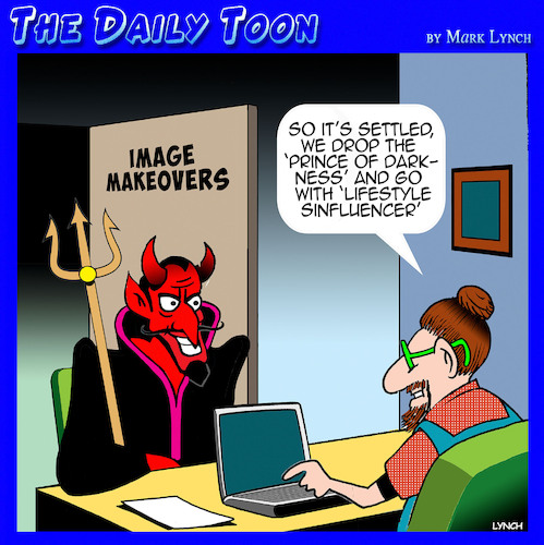 Cartoon: Satanic makeover (medium) by toons tagged influencer,sin,image,makeovers,startups,lucifer,influencer,sin,image,makeovers,startups,lucifer