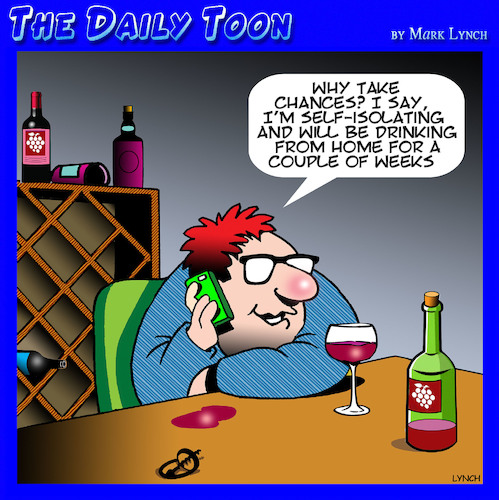 Cartoon: Self isolation (medium) by toons tagged work,from,home,coronavirus,pandemic,drunk,wine,work,from,home,coronavirus,pandemic,drunk,wine