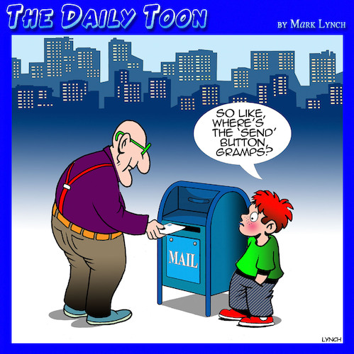 Cartoon: Send button (medium) by toons tagged post,box,grandfather,press,send,post,box,grandfather,press,send