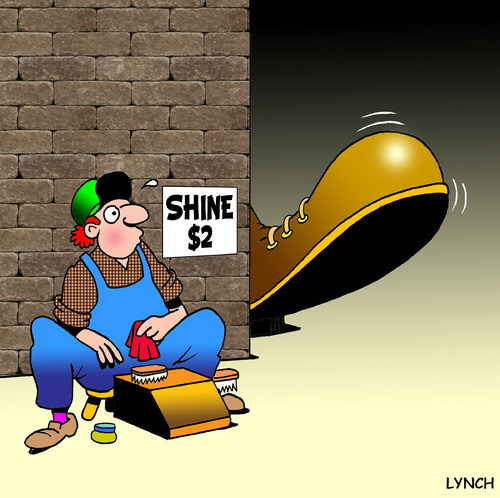 Cartoon: shine (medium) by toons tagged shoes,feet,shoe,shine,boots,bigfoot,polish