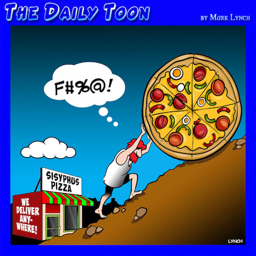 Cartoon: Sisyphus (medium) by toons tagged greek,mythology,pizza,sisyphus,greek,mythology,pizza,sisyphus