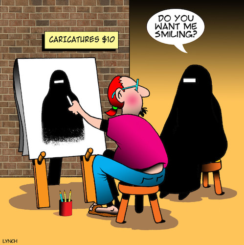 Cartoon: Smile (medium) by toons tagged burka,caricatures,street,artist,burqa,smiling,religion,islam,portrait,painter,burka,caricatures,street,artist,burqa,smiling,religion,islam,portrait,painter