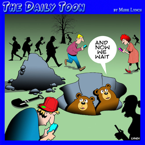 Cartoon: Smorgasbord (medium) by toons tagged bears,carnivores,staring,at,phones,bear,trap,animals,buffet,smorgasbord,bears,carnivores,staring,at,phones,bear,trap,animals,buffet,smorgasbord