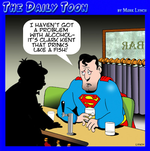 Cartoon: Superman (medium) by toons tagged alcoholic,clark,kent,addictions,drinks,like,fish,super,heros,alcoholic,clark,kent,addictions,drinks,like,fish,super,heros