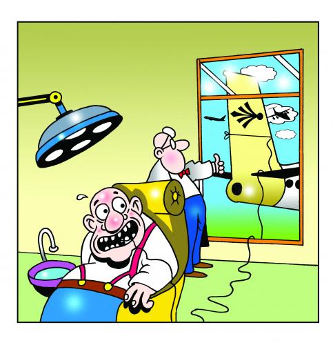 Cartoon: the extraction (medium) by toons tagged dentist,teeth,dentures,aircraft,dental,health