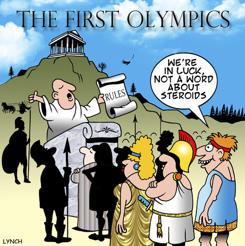 Cartoon: the first olympics (medium) by toons tagged olympics,olympic,games,steroids,performance,enhancing,drugs,sport,athletics