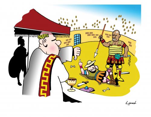 Cartoon: The Gladiator (medium) by toons tagged gladiators,roman,empire,coliseum,warriors,slaves,spartacus,sword,fighting,caesar