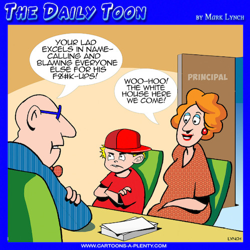 Cartoon: The kid will go far (medium) by toons tagged trump,liars,name,calling,bullying,school,principal,white,house,trump,liars,name,calling,bullying,school,principal,white,house