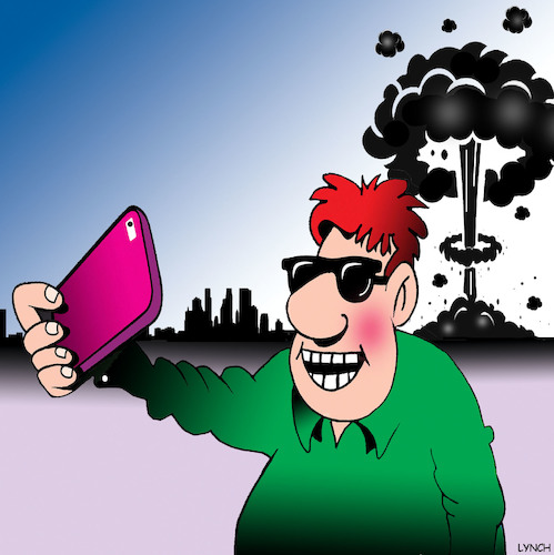 Cartoon: The last selfie (medium) by toons tagged atomic,weapons,selfie,narcissism,nuclear,attack,armageddon,threats,society,smart,phones,atomic,weapons,selfie,narcissism,nuclear,attack,armageddon,threats,society,smart,phones
