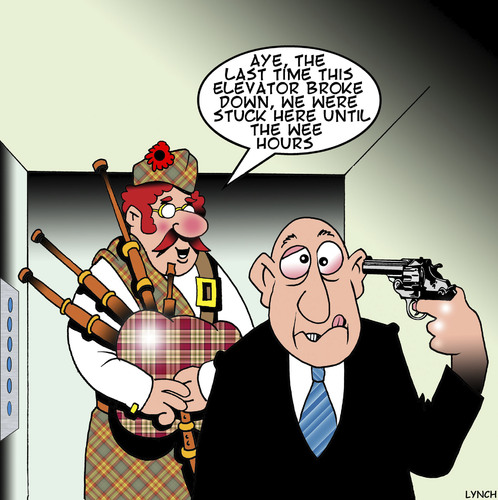 Cartoon: The Wee hours (medium) by toons tagged bagpipes,elevators,suicide,break,downs,bagpipes,elevators,suicide,break,downs