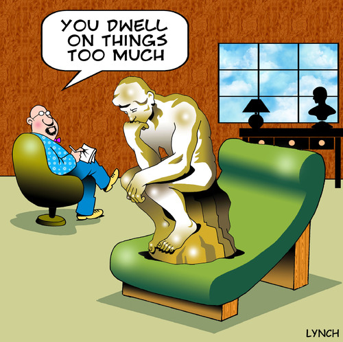 Cartoon: Thinking mans psychiatrist (medium) by toons tagged the,thinker,psychology,psychiatrist,couch,rodin,sculpter,sculpture,arts,depression,dwell,medical,head,case,statue