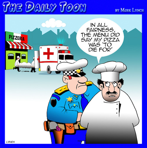 Cartoon: To die for (medium) by toons tagged food,poisoning,pizza,chef,food,poisoning,pizza,chef