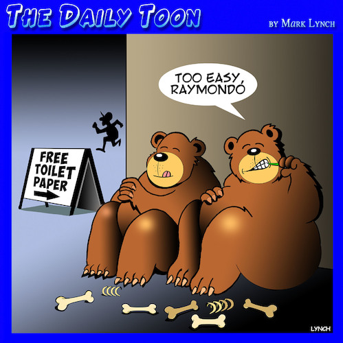 Cartoon: Toilet paper shortage (medium) by toons tagged bears,false,advertising,coronavirus,shortages,carnivores,bears,false,advertising,coronavirus,shortages,carnivores