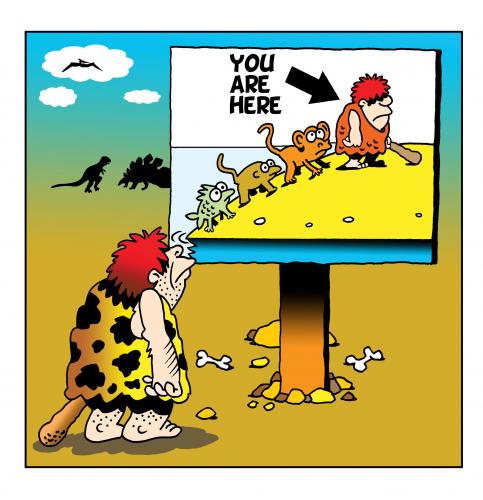 Cartoon: U R Here (medium) by toons tagged prehistoric,you,are,here,caveman,dinosaur,ice,age,evolution