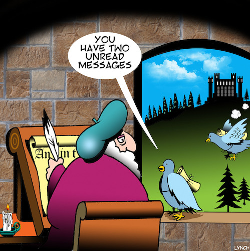 Cartoon: Unread messages (medium) by toons tagged carrier,pigeons,mail,medieval,systems,homing,you,have,ancient,email,carrier,pigeons,mail,medieval,systems,homing,you,have,ancient,email
