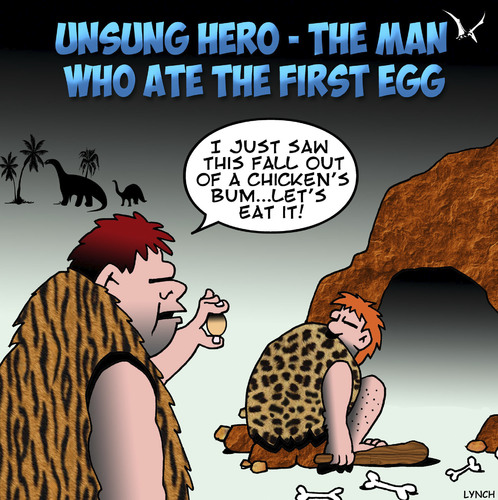 Cartoon: Unsung hero (medium) by toons tagged prehistoric,man,chicken,eggs