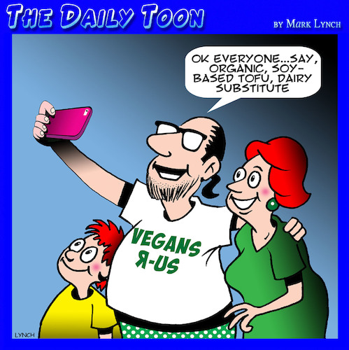Cartoon: Vegans (medium) by toons tagged vegan,vegetarian,soy,products,selfies,say,cheese,dairy,replacements,vegan,vegetarian,soy,products,selfies,say,cheese,dairy,replacements