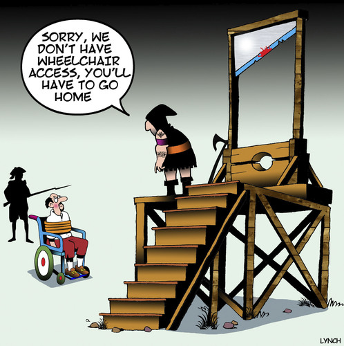 Cartoon: Wheelchair access (medium) by toons tagged guillotine,wheelchair,access,disabled,executioner,gallows,guillotine,wheelchair,access,disabled,executioner,gallows