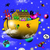 Cartoon: Alien ark (small) by toons tagged aliens,ark,noahs,space,the,universe,population,explosion,escape,bible,floods,ships,god,religion