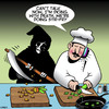 Cartoon: Dicing with death (small) by toons tagged dicing,food,angel,of,death,chefs,with,stir,fry