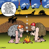 Cartoon: new technology (small) by toons tagged latest,technology,communications,new,inventions,fire,caveman,prehistoric,man,dinosaurs