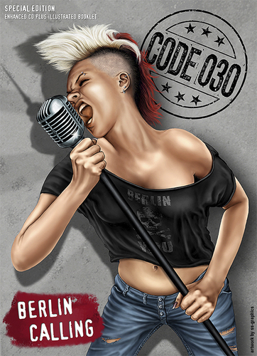 Cartoon: Berlin Calling (medium) by toonsucker tagged mikro,girl,musik,music,rock,city,subculture,youth,jugend,subkultur,stadt,wild,berlin