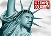 Cartoon: Is Liberty Colored? (small) by toonsucker tagged usa,wahl,election,obama,america,amerika,liberty,politics,politik,vote,peace,change,future,bush,statue,hope