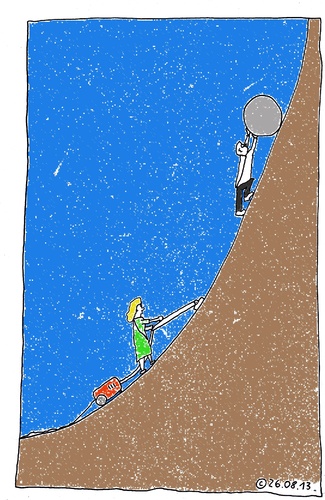 Cartoon: Arbeit (medium) by Müller tagged arbeit,sisyphus,sisyphos,frau,hausfrau,work,housewife